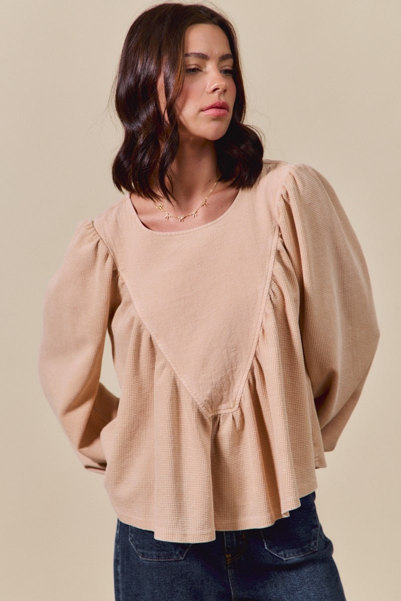 Mineral Wash Knit Woven Top