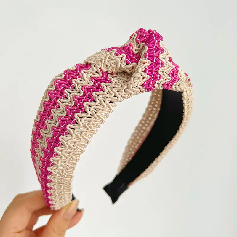Two Tone Woven Straw Knot Headband