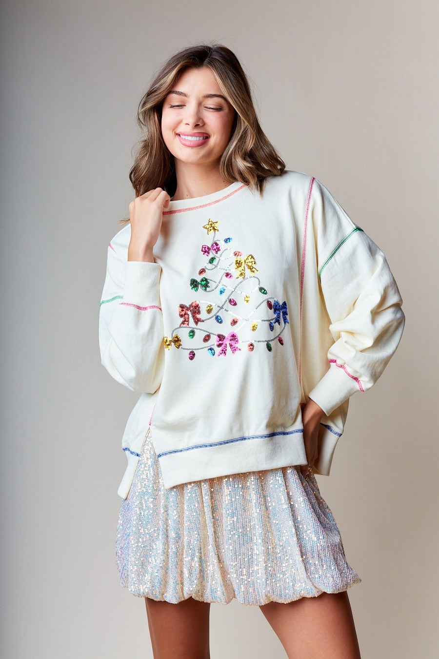 Sequin Embellished Christmas Tree Sweatshirt