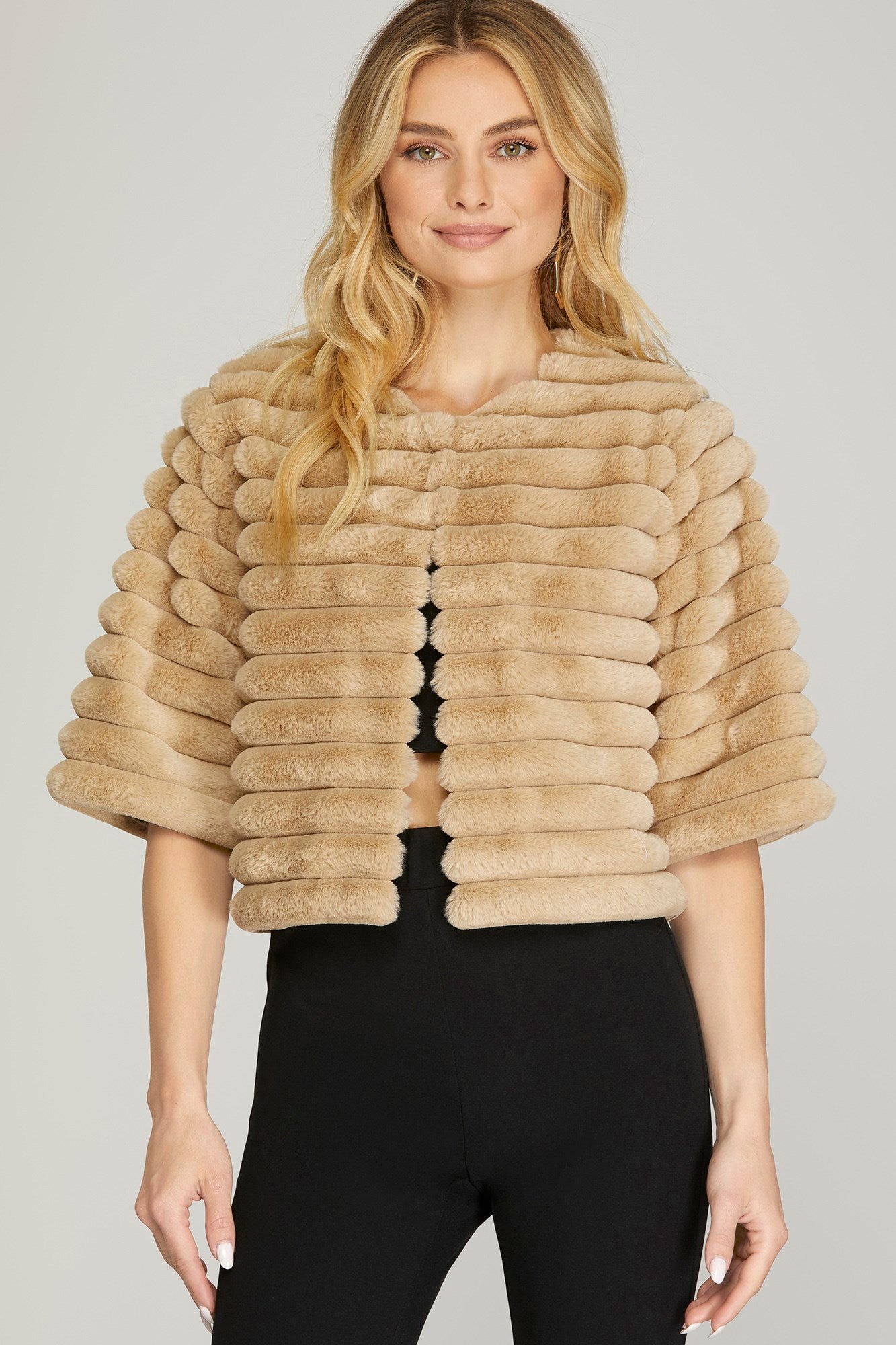 Half Sleeve Fur Crop Jacket