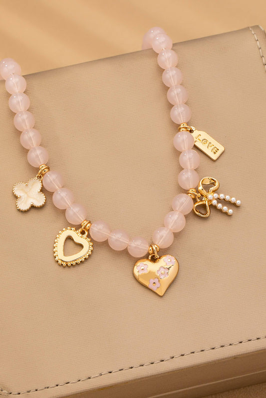 Charm Necklace-Heart Bow Clover