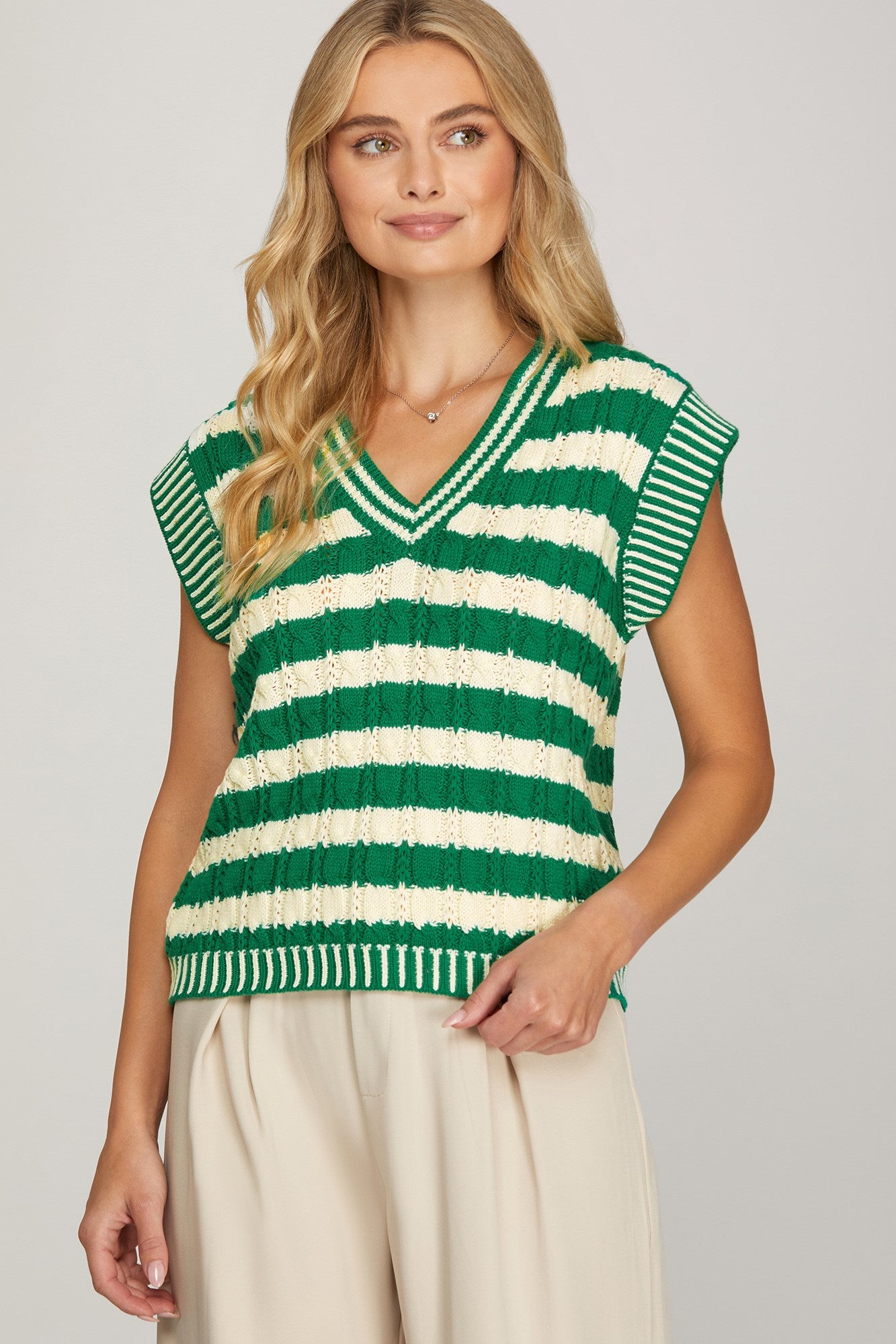 V Neck Striped Sweater Vest