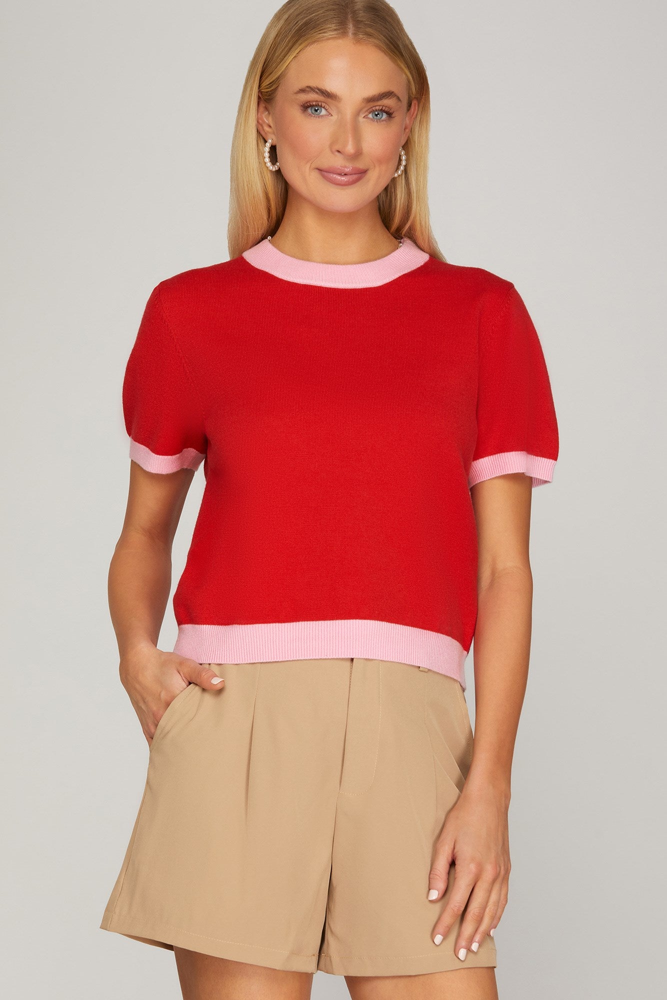 Short Sleeve Color Block Sweater