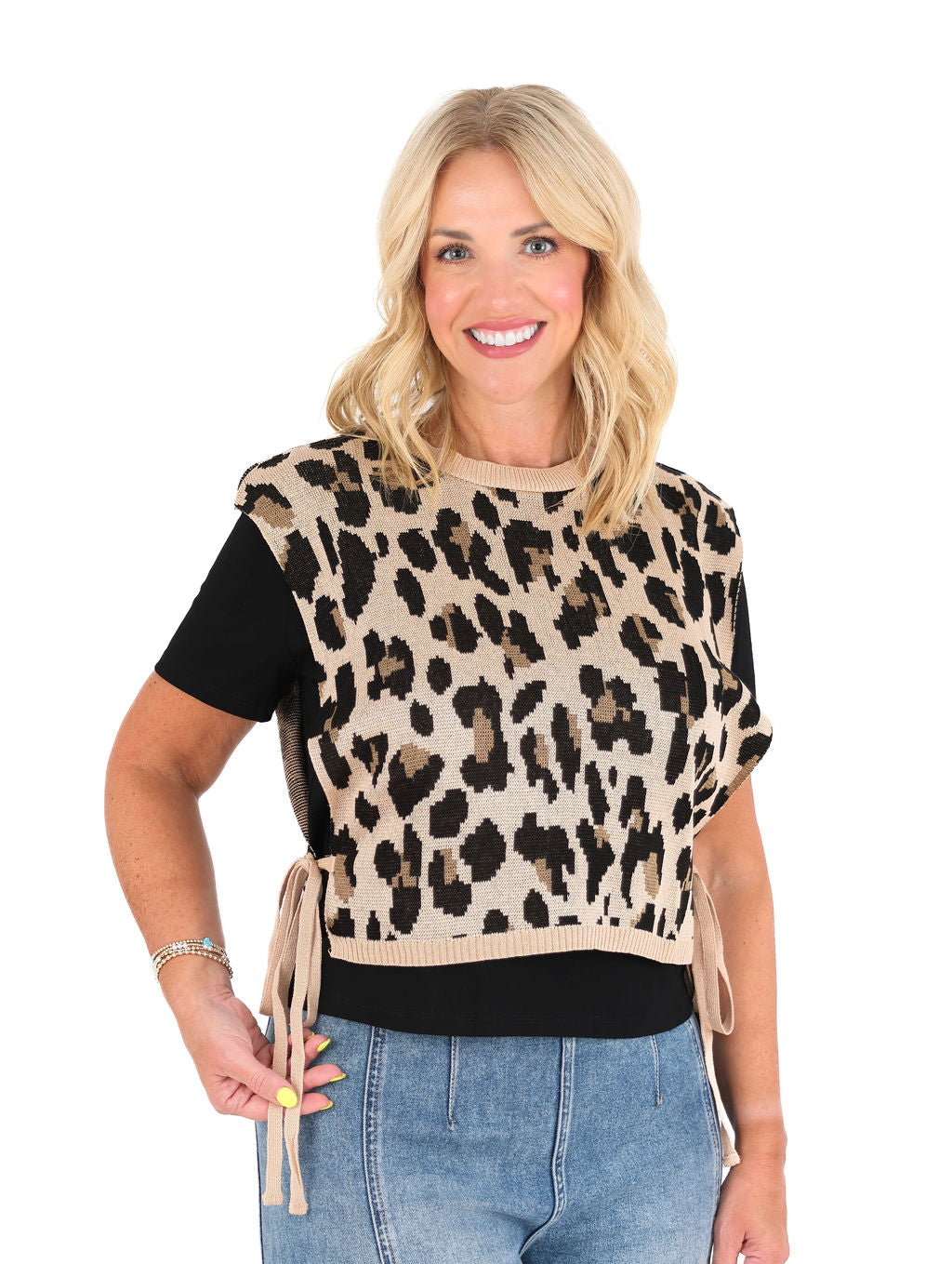 Leopard Knit Contrast Top