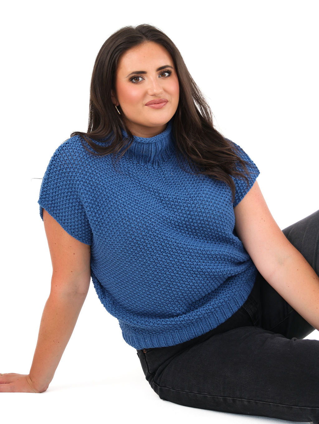 Dusty Blue Drop Shoulder Sleeveless Sweater