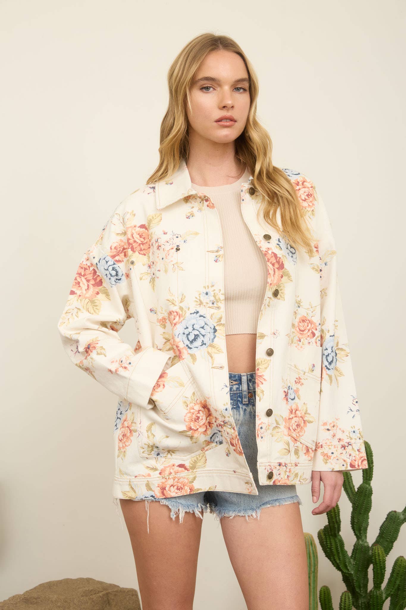 Floral Collared Denim Jacket