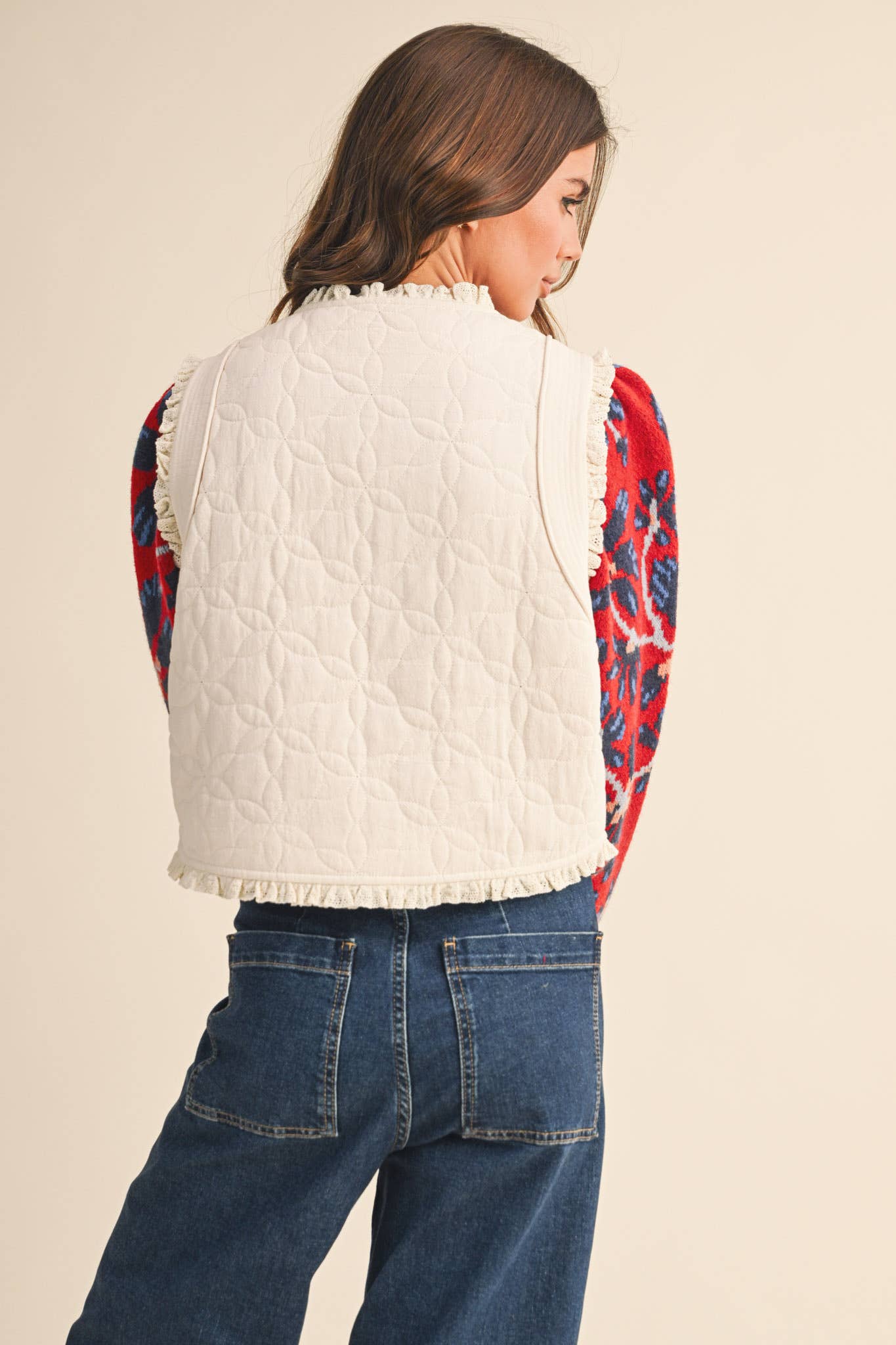Floral Quilted Bow Tying Vest