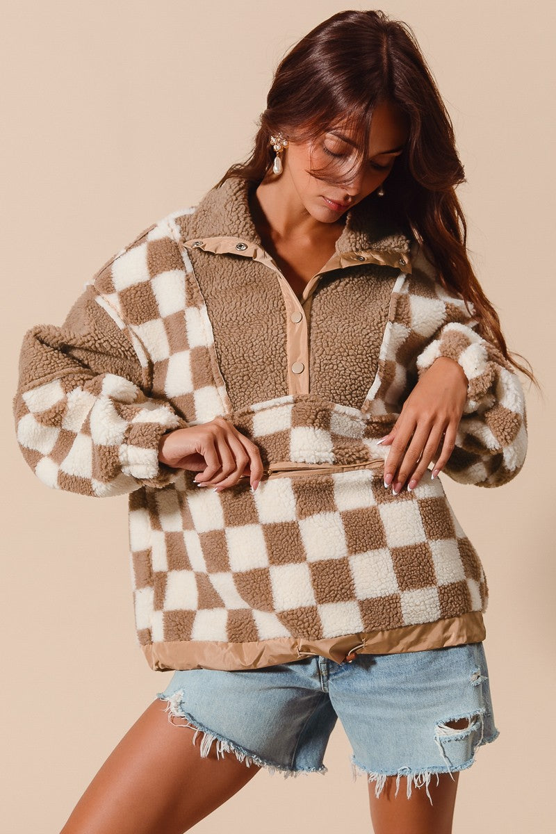 Checkered Fleece Block Pullover