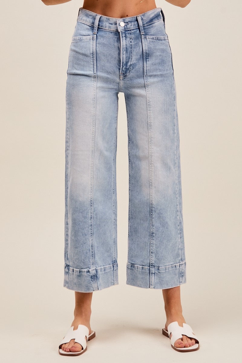 Mid Rise Stretch Wide Leg Jeans