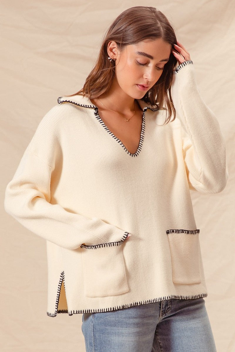 Contrast Blanket Stitch Sweater