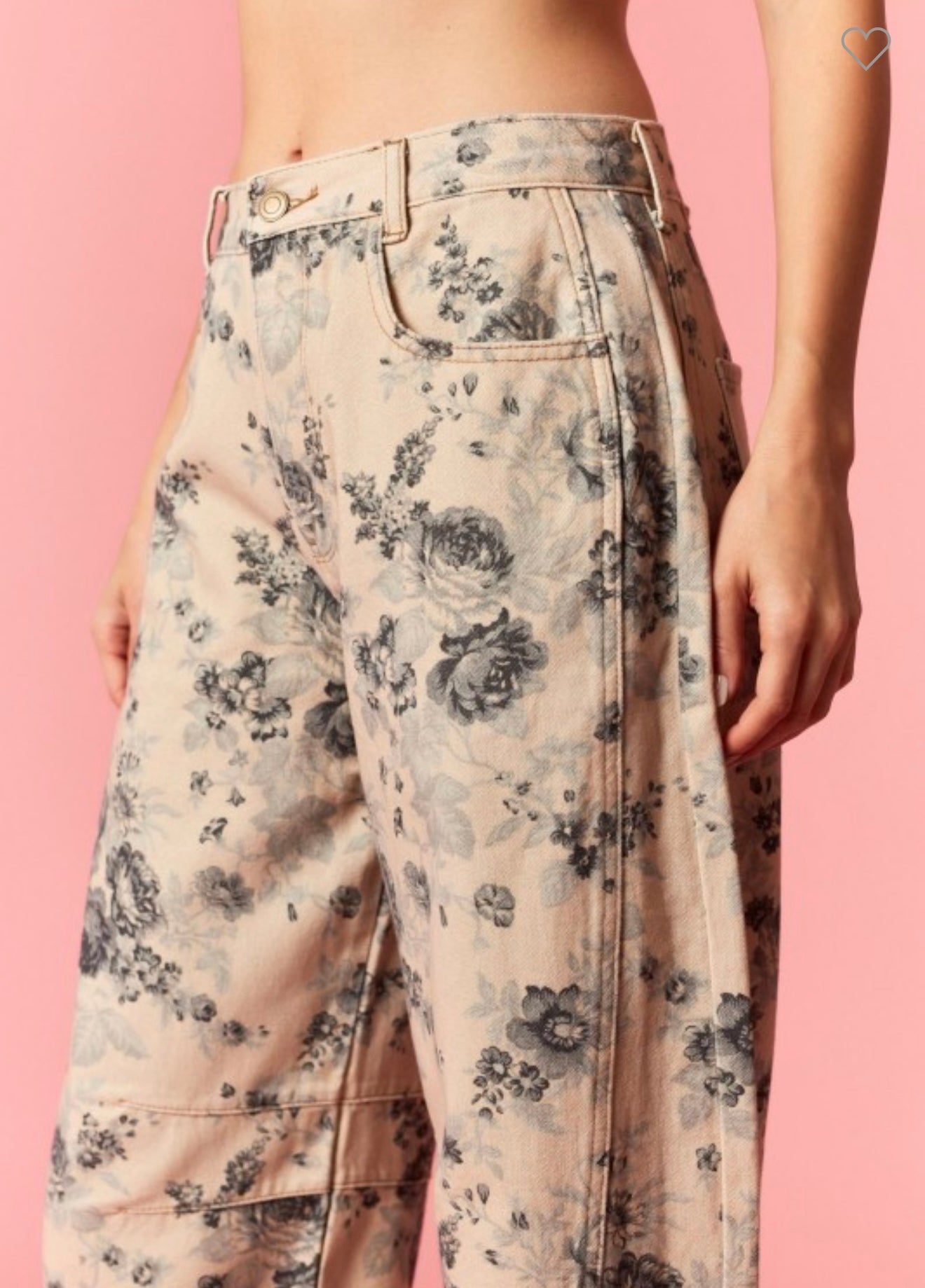 Rose Printed Barrel Jean