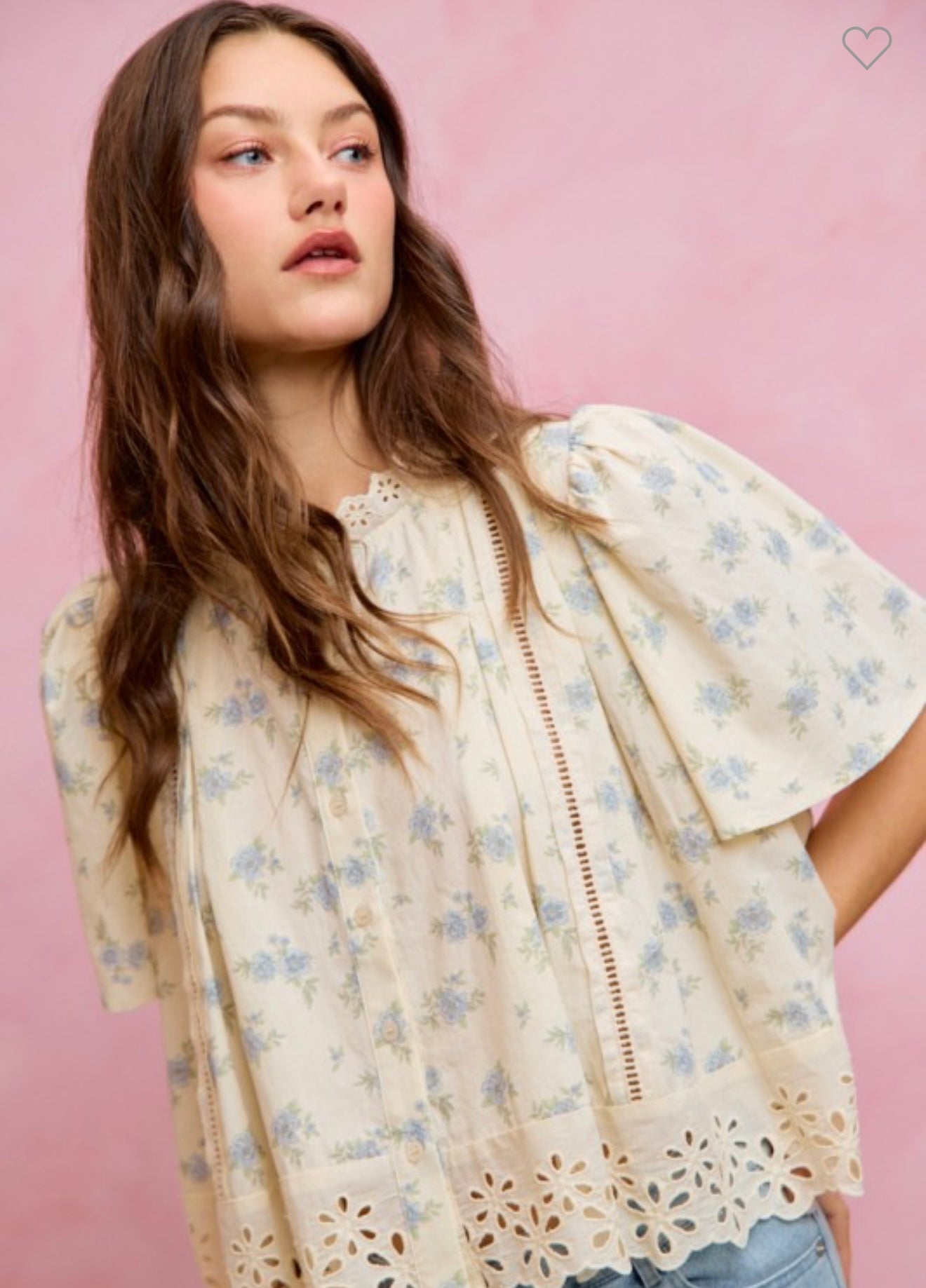 Floral Print Lace Trim Blouse
