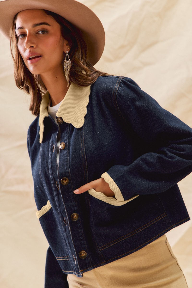 Button Down Washed Denim Jacket