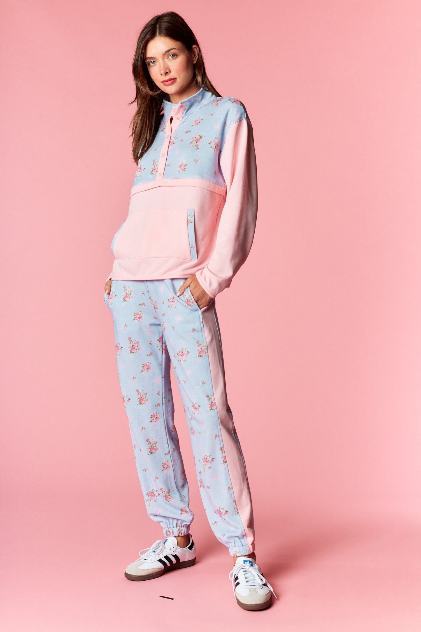 Pastel Floral Contrast Lounge Set