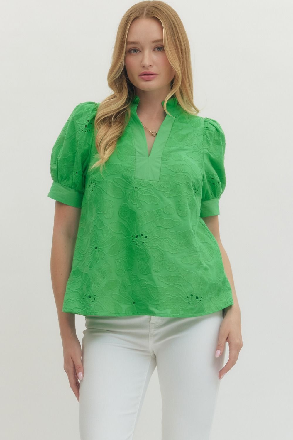 Floral Embroidered Puff Sleeve Top