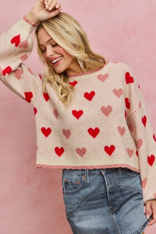 Two Tone Heart Patterned Sweater