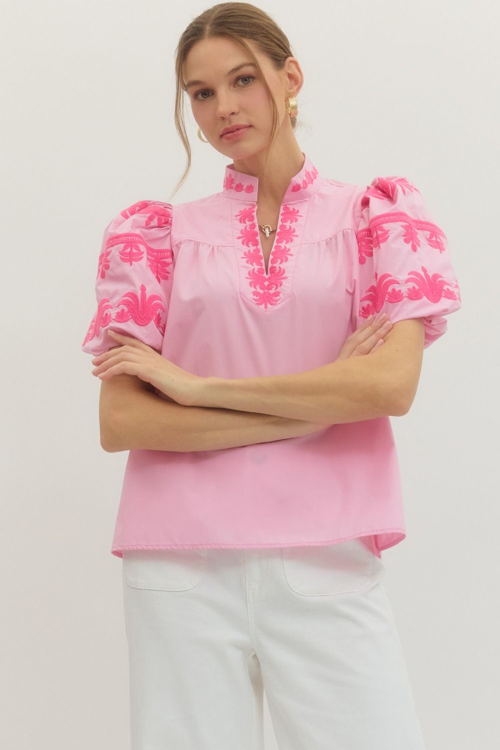 V Neck Bubble Sleeve Top