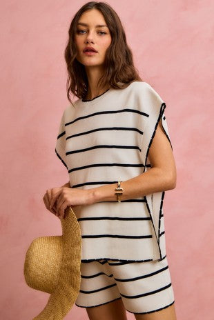 Stripe Sweater Top & Shorts Set