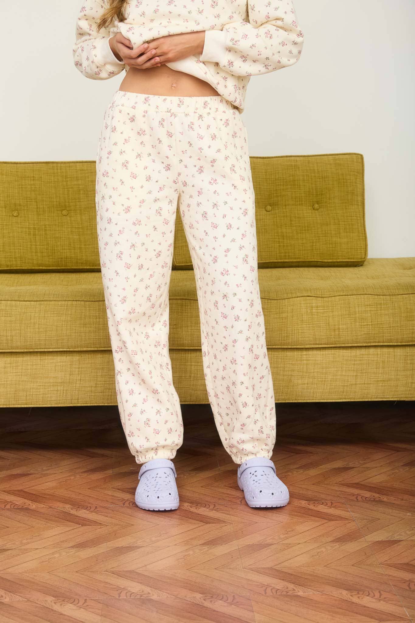 Floral Print Elastic Waist Joggers