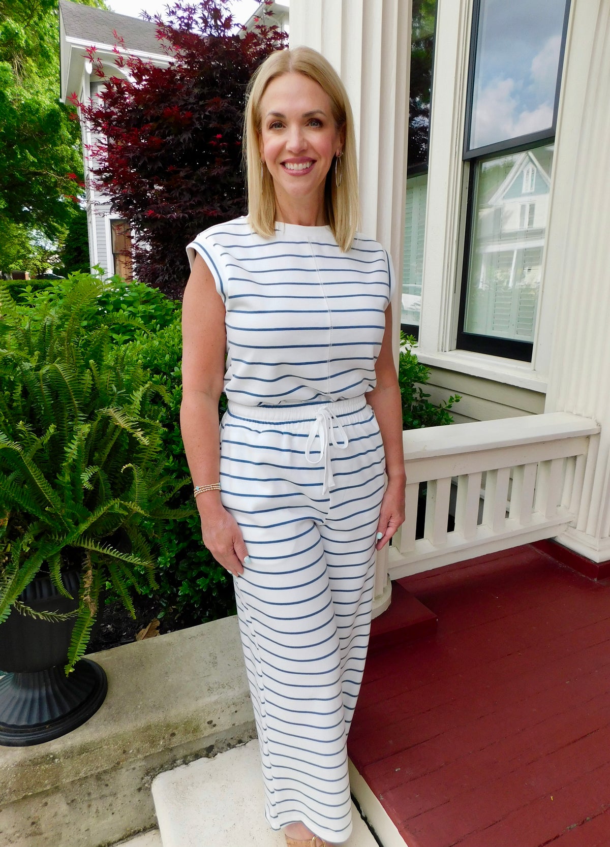 White & Blue Striped Two-Piece Set