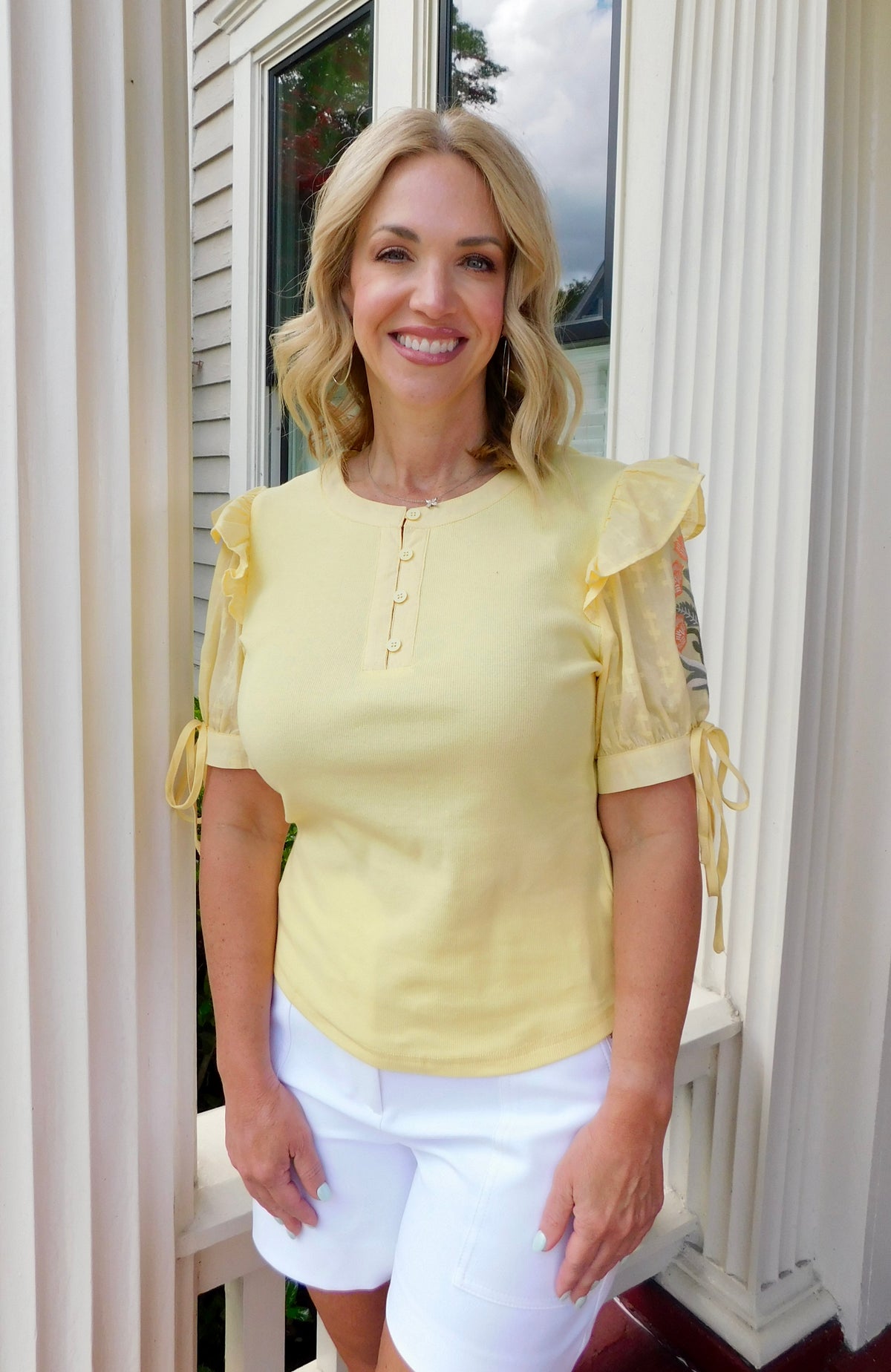 Lemon Embroidered Sleeve Top