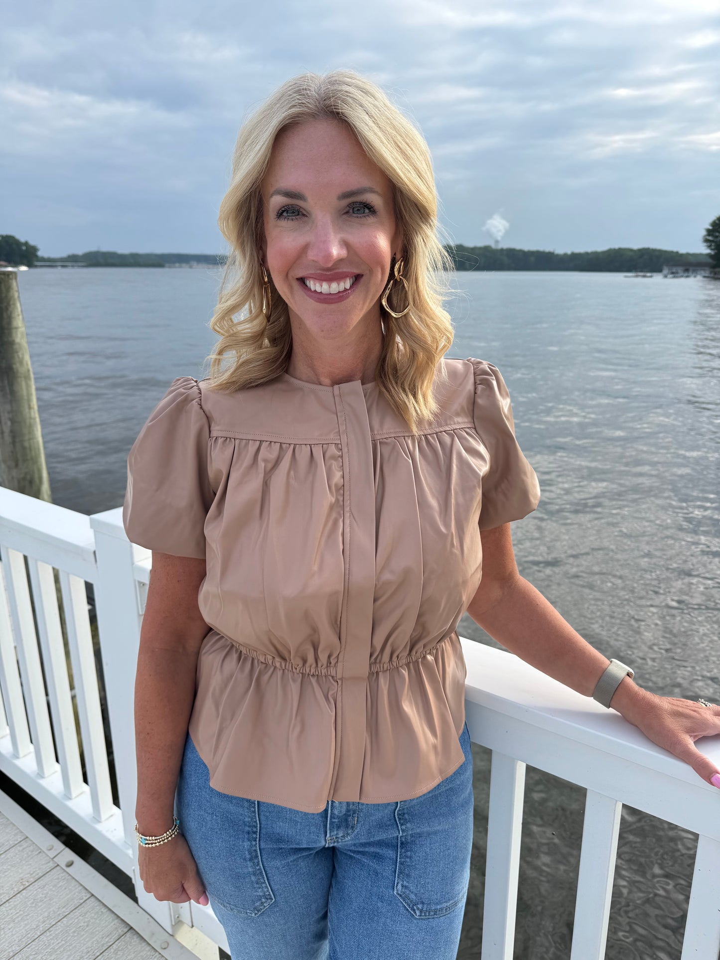 Faux Leather Puff Sleeve Top