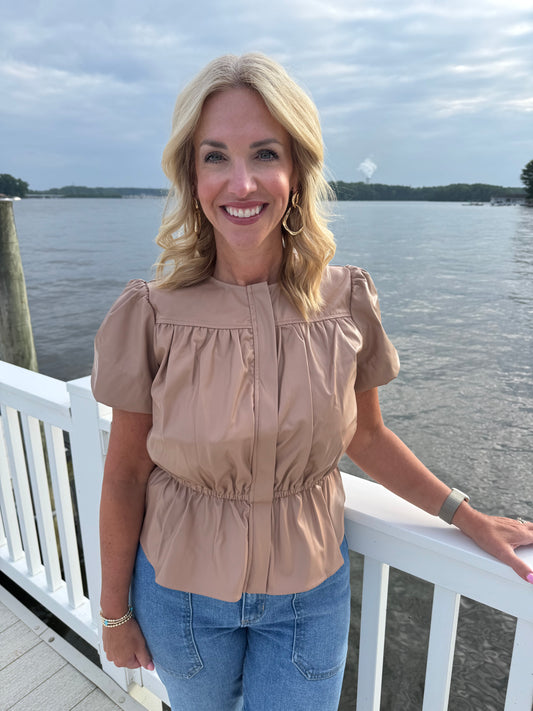 Faux Leather Puff Sleeve Top