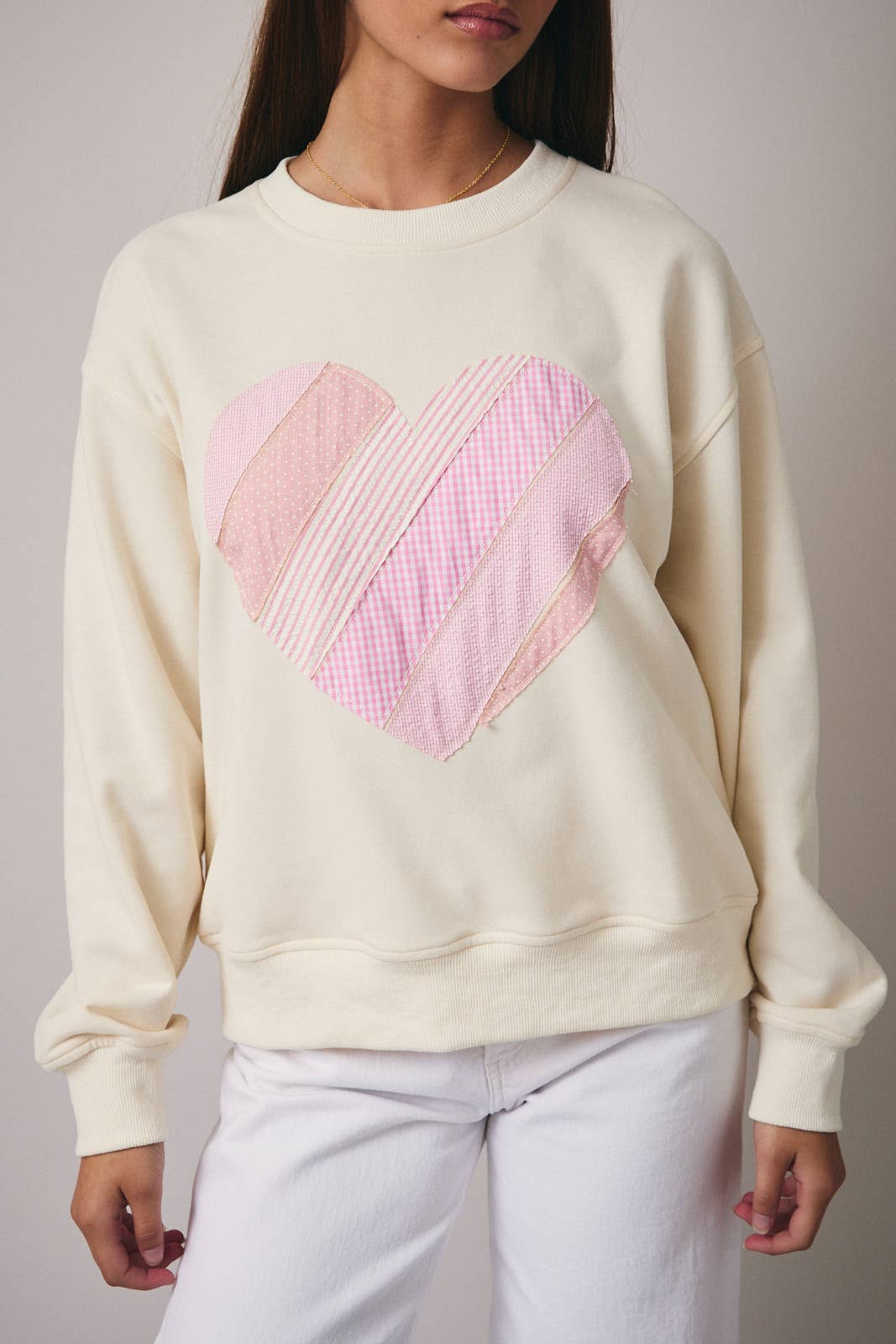 Heart Shape Patchwork Detailed Sweatshirt