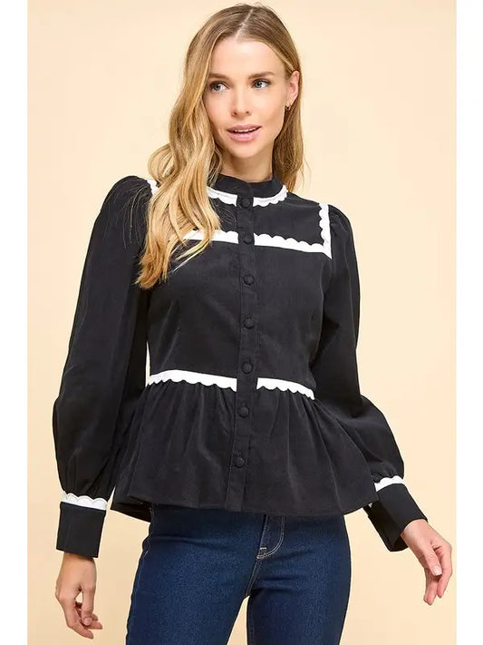 Corduroy Scallop Detail Top