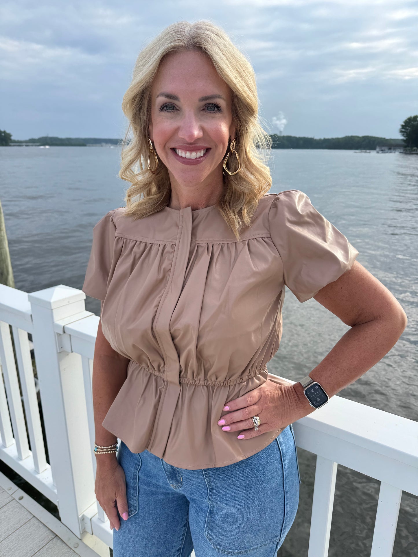 Faux Leather Puff Sleeve Top