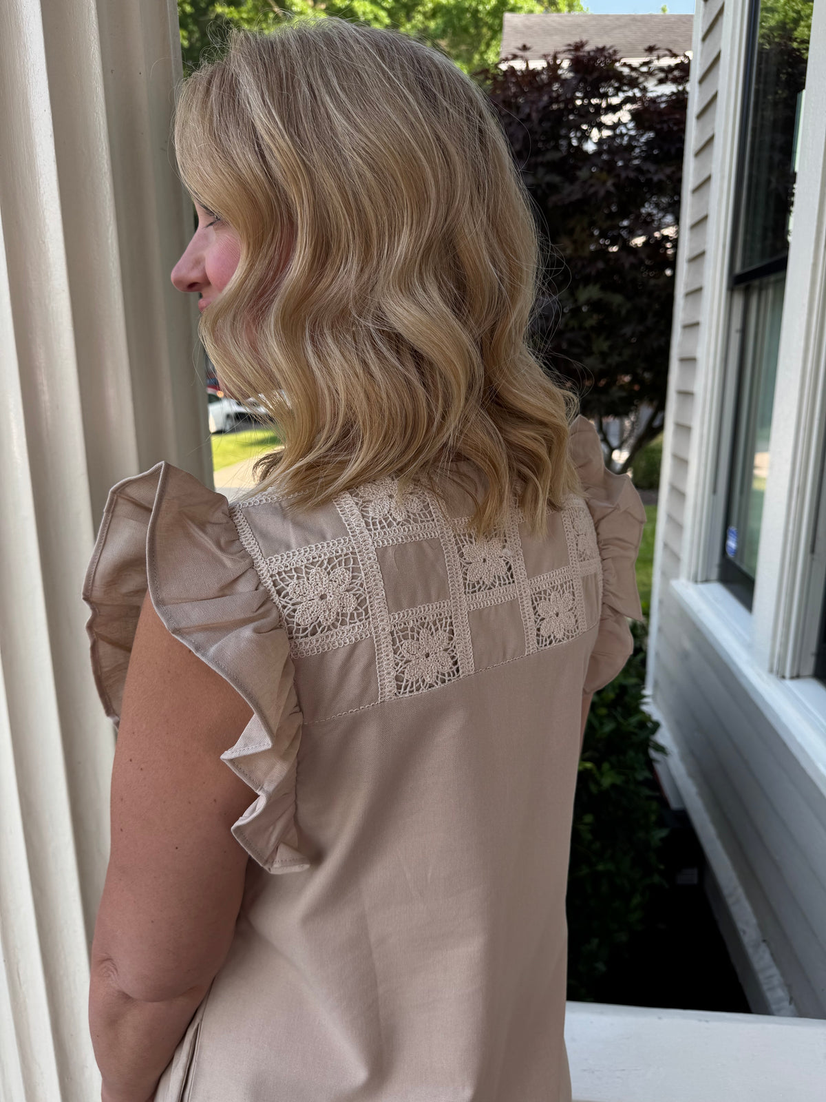 Crochet Detail Linen Mini Dress