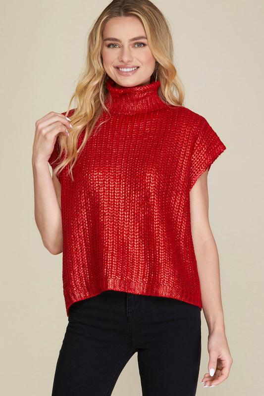 Metallic Foil Red Sweater Vest