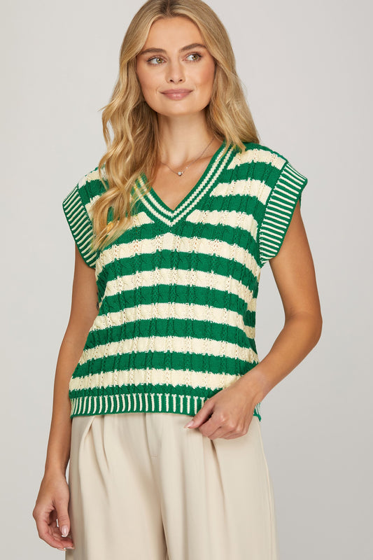 V Neck Striped Sweater Vest