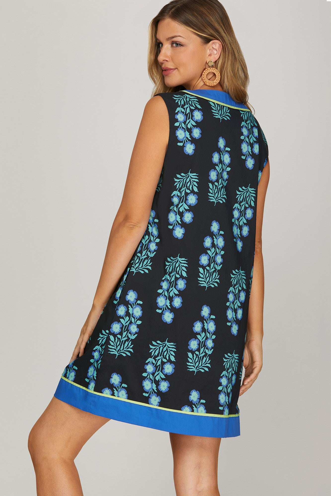 Sleeveless Contrast Printed Mini Dress