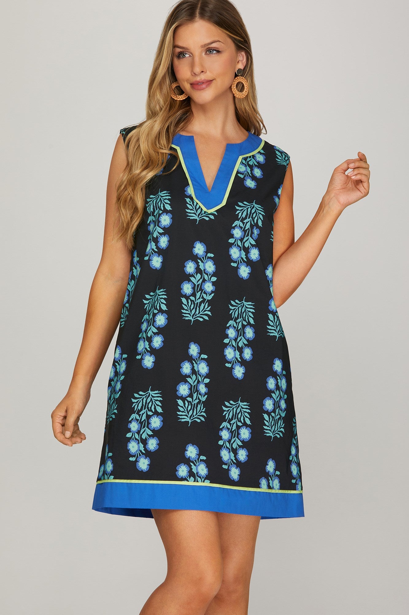 Sleeveless Contrast Printed Mini Dress