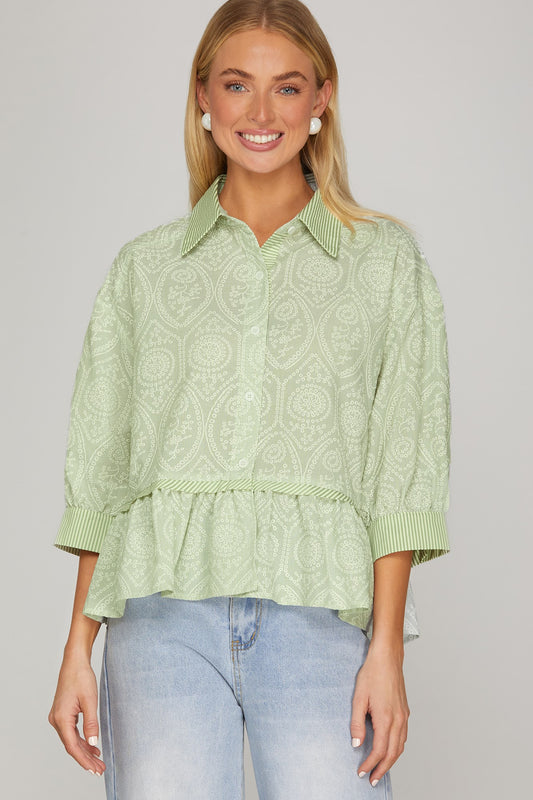 3/4 Sleeve Button Down Top
