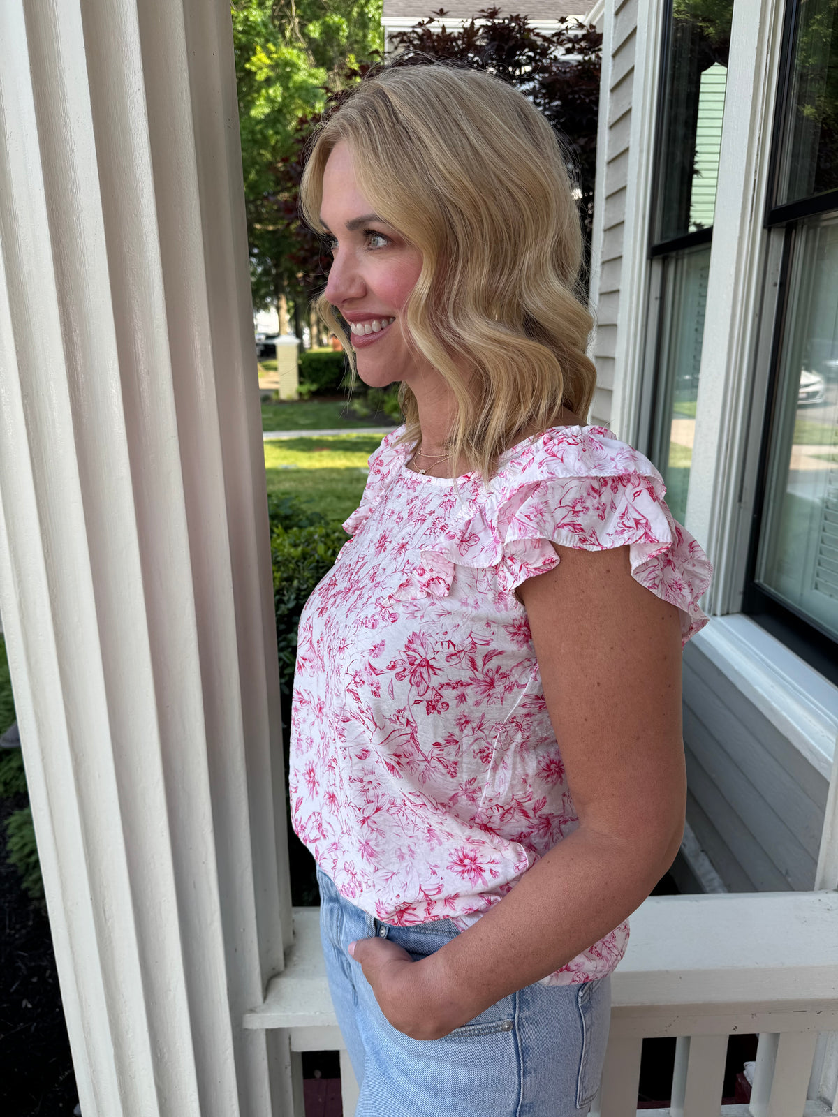 Pink Floral Bow Back Top