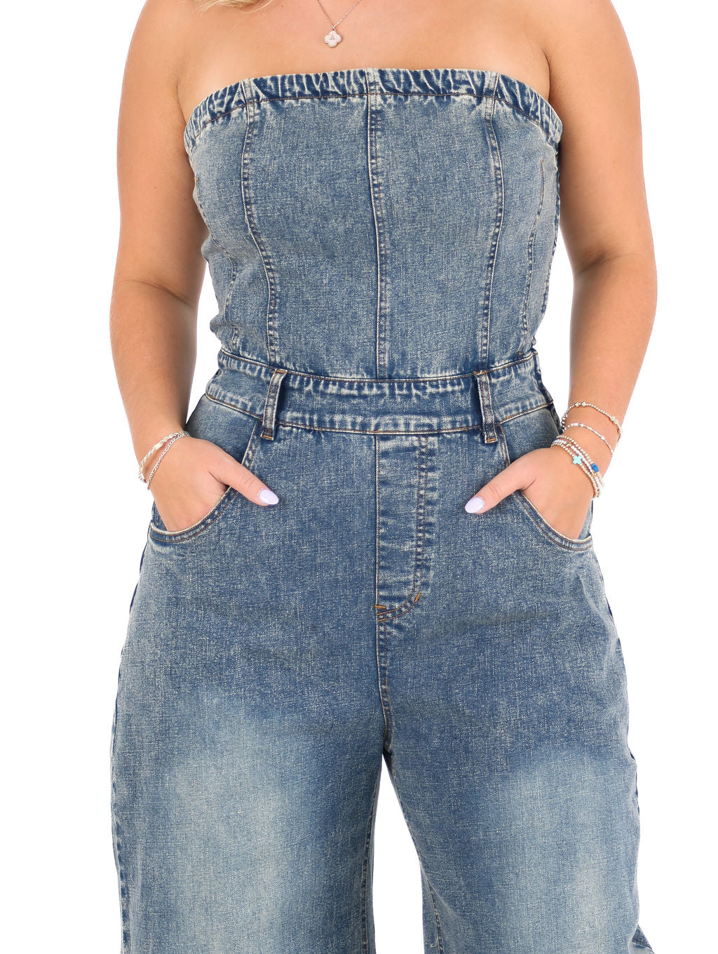 Strapless Barrel Denim Jumpsuit