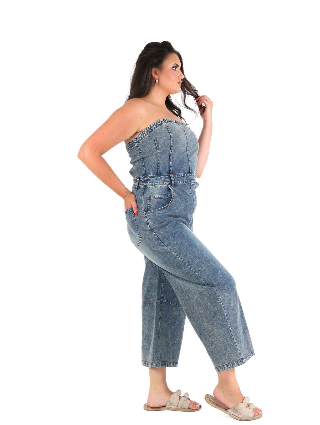 Strapless Barrel Denim Jumpsuit
