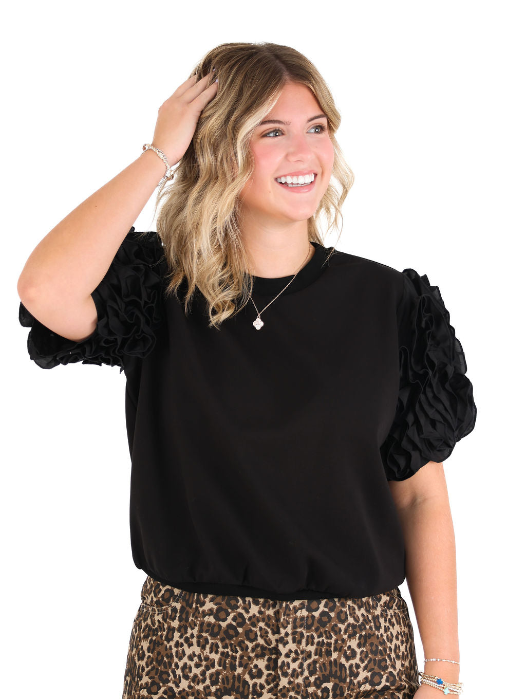Ruffled Puff-Sleeve Top