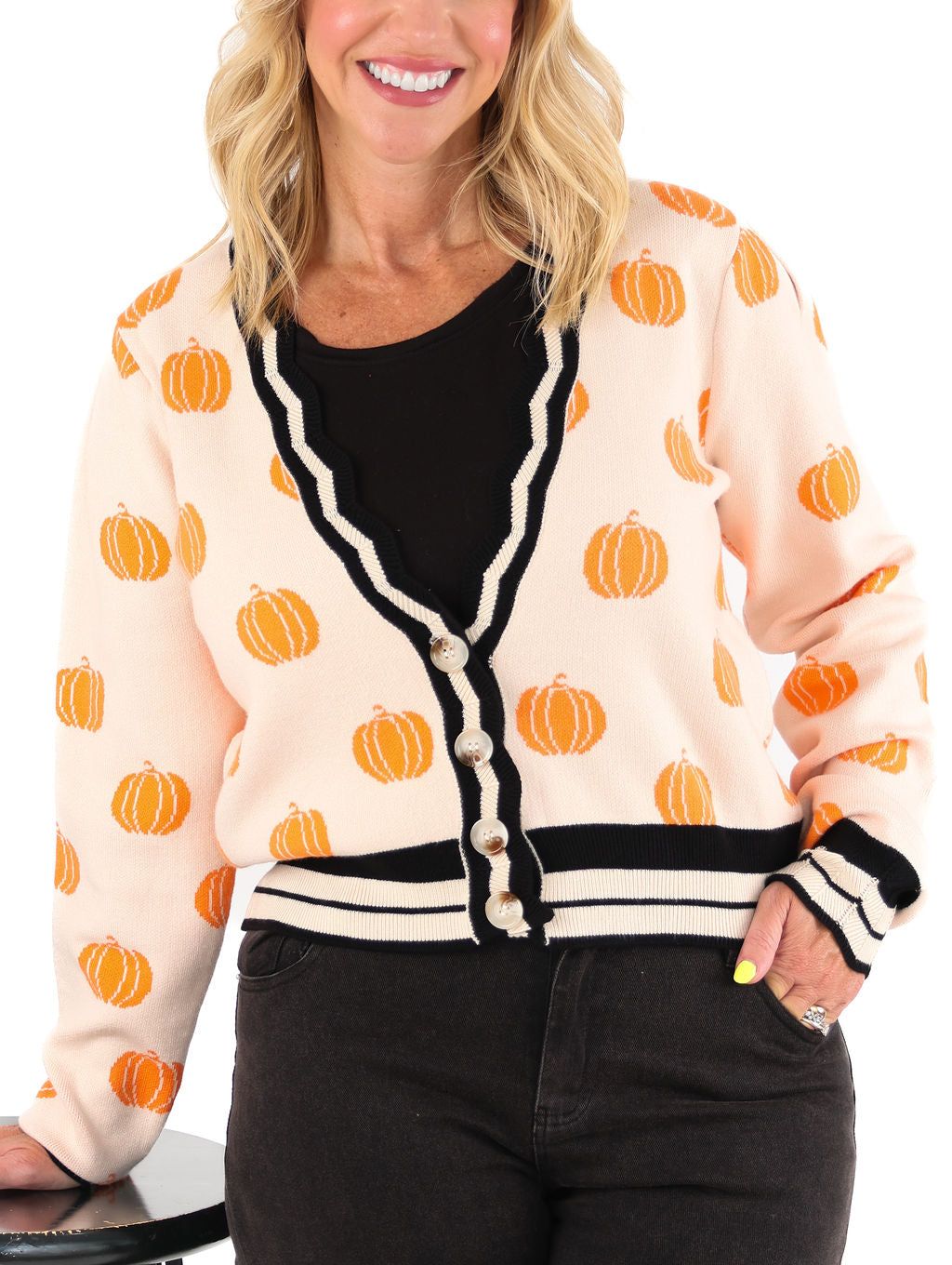 Pumpkin Pattern Knitted Cardigan Sweater