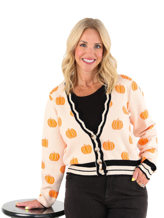 Pumpkin Pattern Knitted Cardigan Sweater