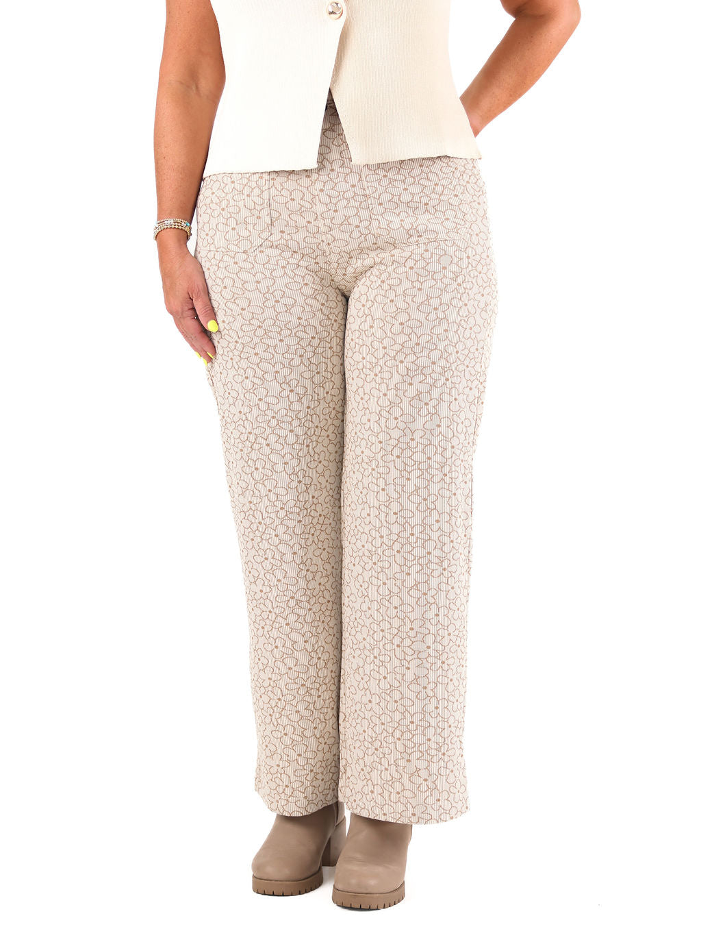 Cropped Floral Print Wide Leg Pants