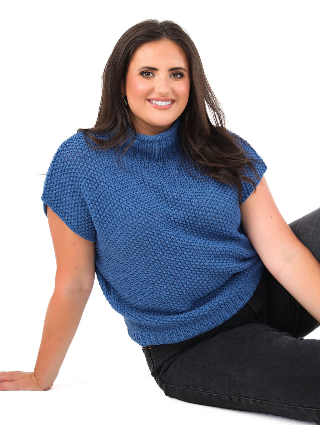 Dusty Blue Drop Shoulder Sleeveless Sweater