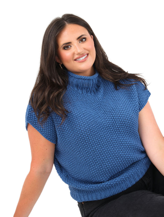 Dusty Blue Drop Shoulder Sleeveless Sweater