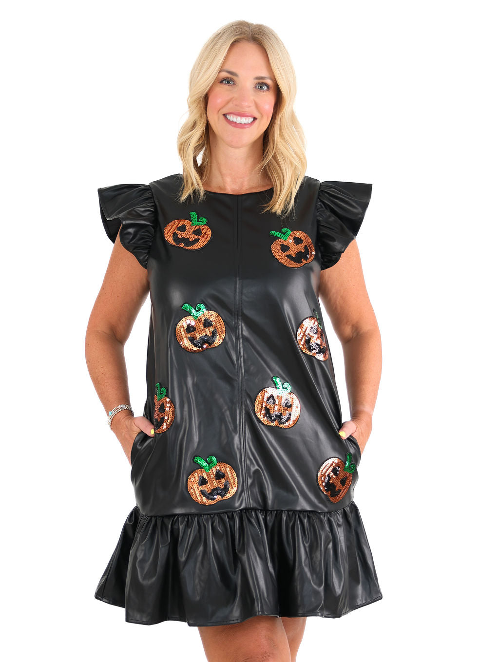 Sequin Pumpkin Faux Leather Dress