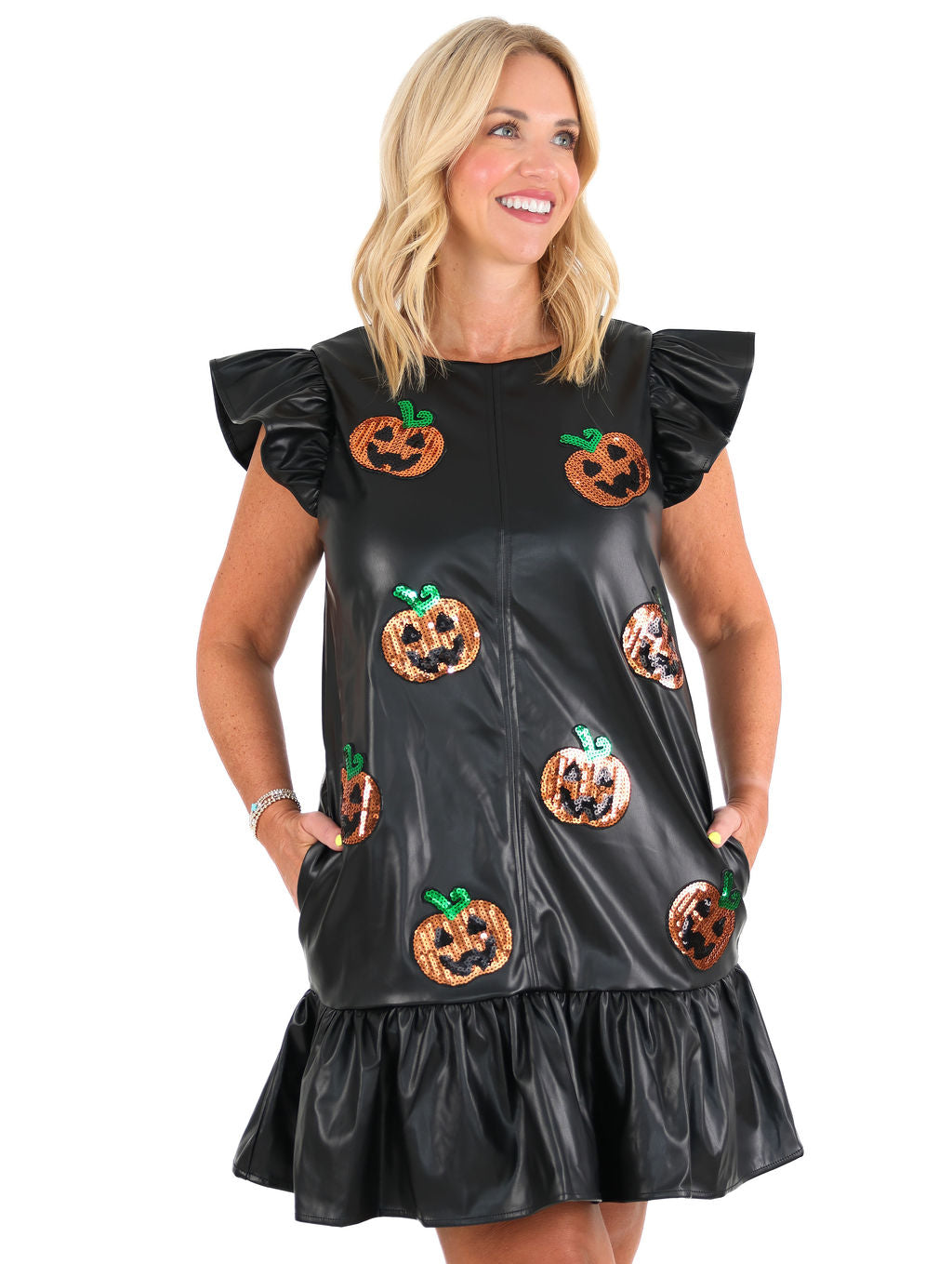 Sequin Pumpkin Faux Leather Dress