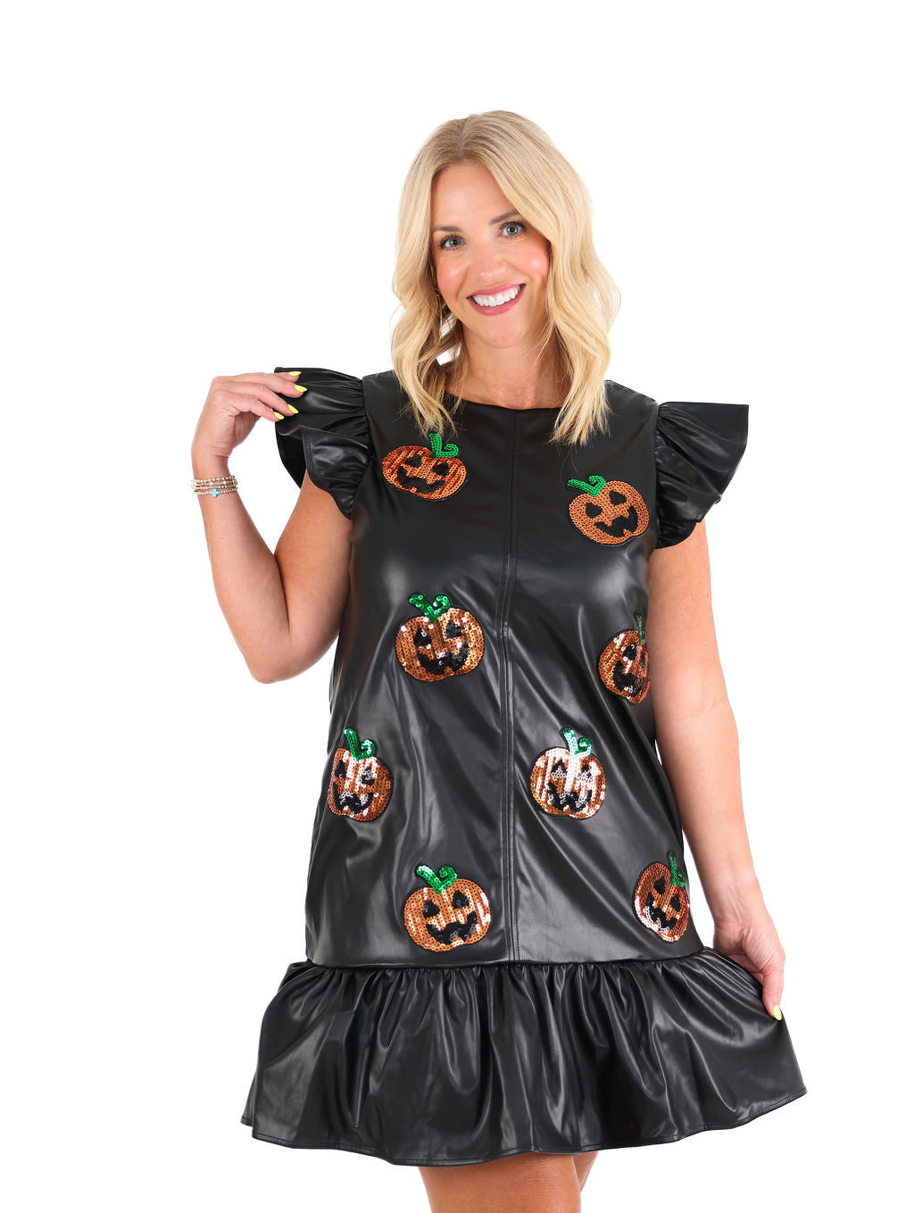 Sequin Pumpkin Faux Leather Dress