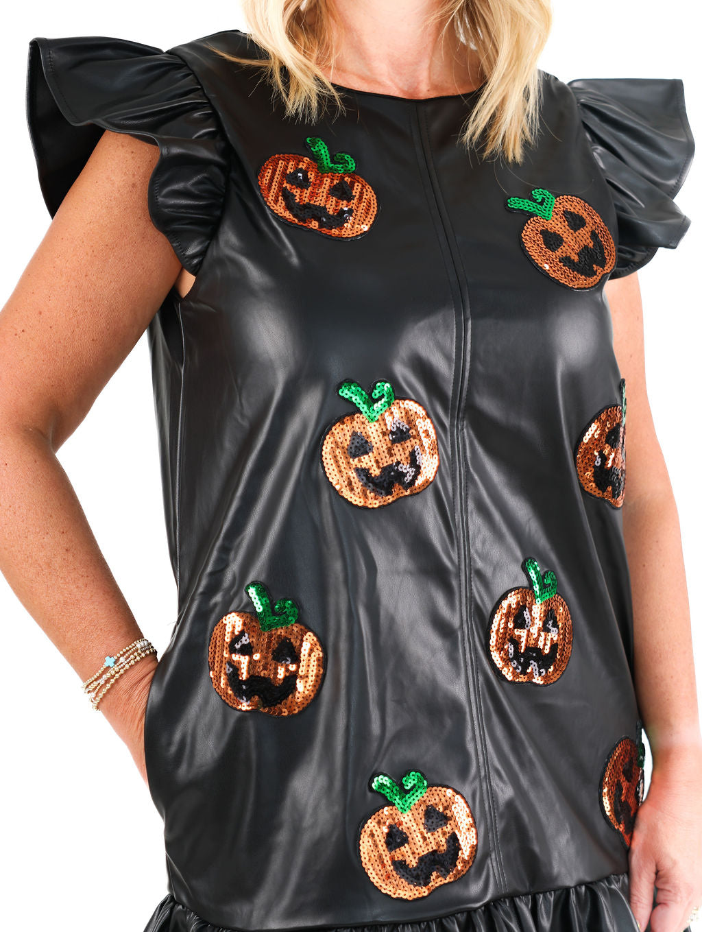 Sequin Pumpkin Faux Leather Dress