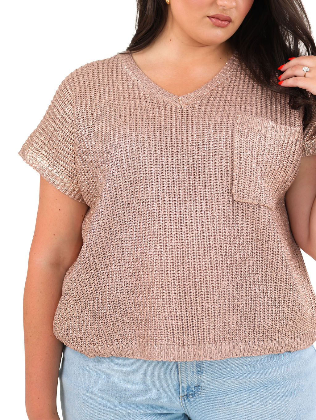 Mocha Gold Metallic Coated Sweater Top